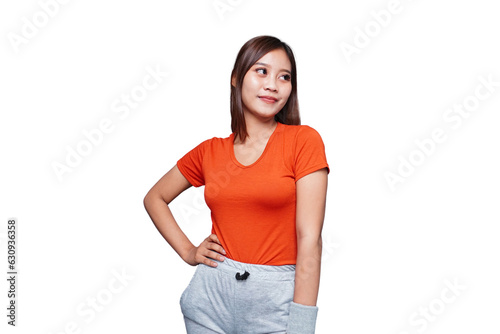 Beautiful Asian Woman Workout Smiling With Orange Sportswear