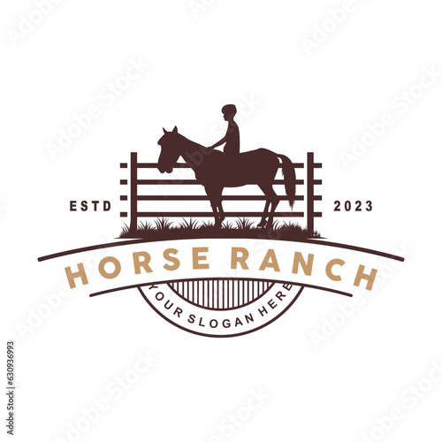 Horse Logo, West Country Farm Ranch Cowboy Logo Design, Simple Illustration Template