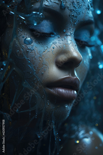 Ethereal Water Drops. Women Posed in the Style of Glistening Water Droplets. AI Generative  