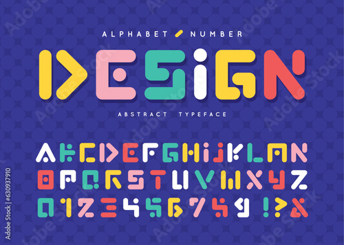 Playful abstract line alphabet and number set. Multicolor decorative typographic. Modern stylish font for poster, social website, brochure, name card, graphic print, packaging design, etc. 