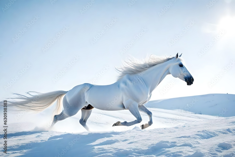 Fototapeta premium white horse in snow generated by AI tool