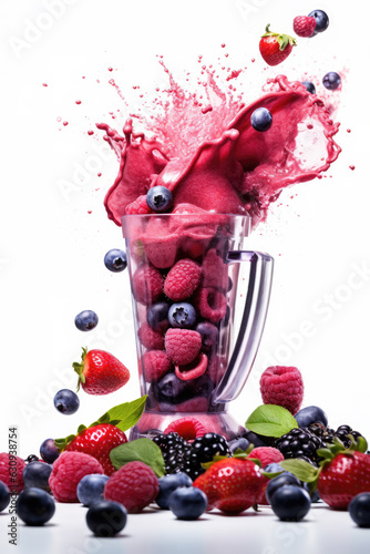 Making Fresh Berries Smoothie in a Blender. Advert Studio Shot