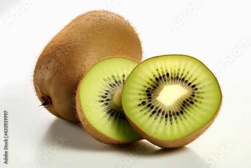 Kiwi fruit in half sliced on white background, in the style of creative commons attribution