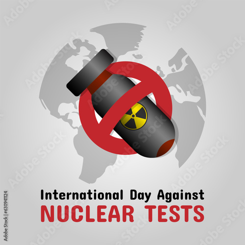 International Day Against Nuclear Testing logo with banned nuclear tests around the world