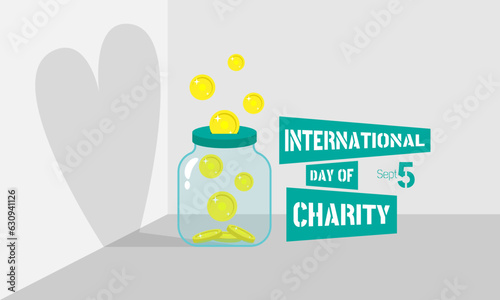 International Day of Charity greeting with money jar showing love shadow