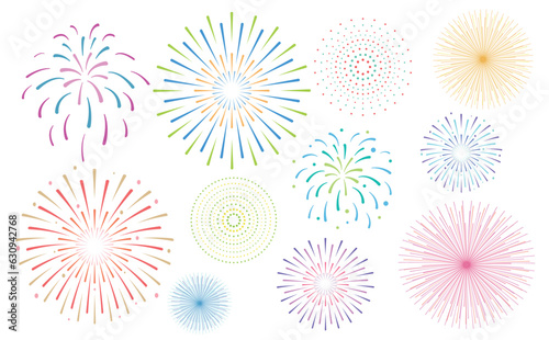 夏のシンプルでカラフルな打ち上げ花火・花火大会のベクターイメージ背景_セットイラスト素材