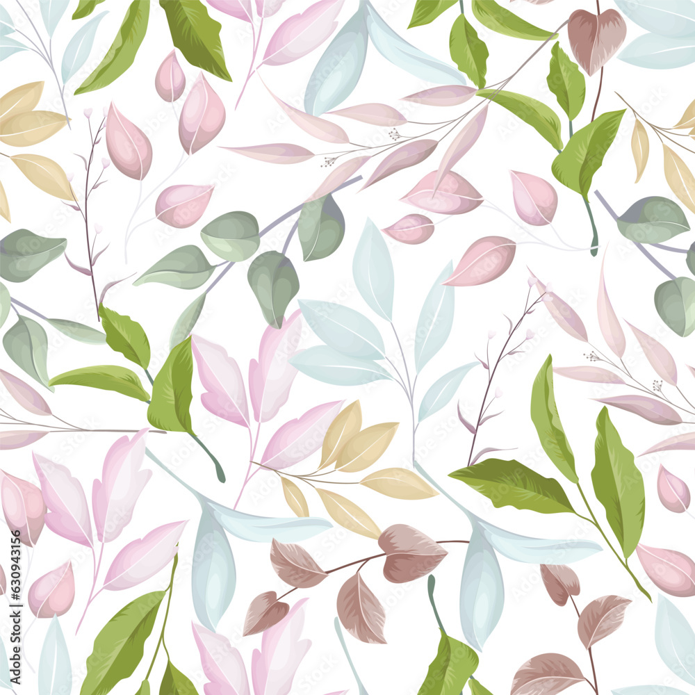 beautiful flower and leaves wreath seamless pattern