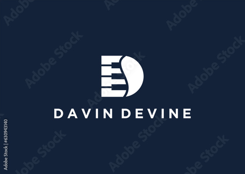 Initial D with piano logo design vector silhouette illustration