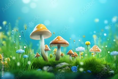 Wallpaper Mural Wild mushrooms in magic forest. Background in cartoon style Torontodigital.ca