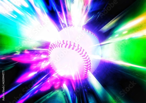 カラフルに光り輝く野球ボールの3dイラスト