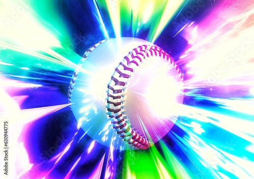 カラフルに光り輝く野球ボールの3dイラスト