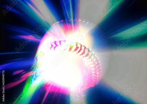 カラフルに光り輝く野球ボールの3dイラスト