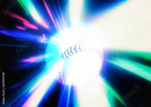 カラフルに光り輝く野球ボールの3dイラスト