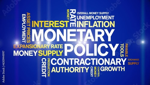 Monetary Policy animated tag word cloud;text design animation kinetic typography seamless loop. photo