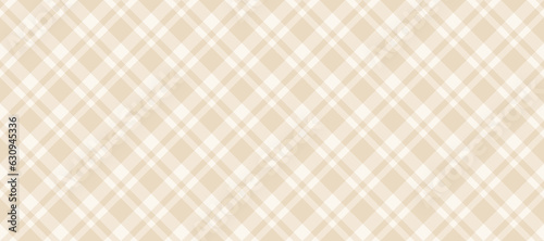Beige and white diagonal gingham seamless pattern. Light brown vichy background texture. Checkered tweed plaid repeating wallpaper. Natural nude fabric and textile swatch design. Vector backdrop 