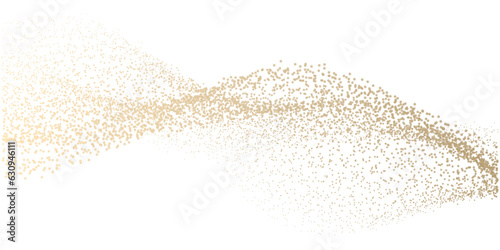 Abstract random dot particles wavy flowing by gold gradient curve shape isolated on transparent background. Vector in concept luxury, technology, science, music, modern.