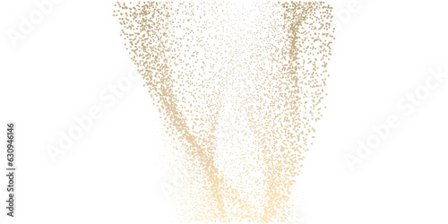 Abstract random dot particles wavy flowing by gold gradient curve shape isolated on transparent background. Vector in concept luxury, technology, science, music, modern.