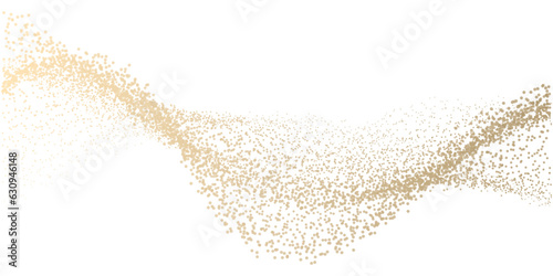 Abstract random dot particles wavy flowing by gold gradient curve shape isolated on transparent background. Vector in concept luxury, technology, science, music, modern.