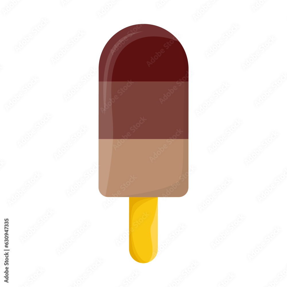 Chocolate ice cream vector illustration. Brown ice cream popsicle on white background. Summer, heat, refreshment concept Chocolate ice cream vector illustration. Brown ice cream popsicle on white background. Summer, heat, refreshment concept