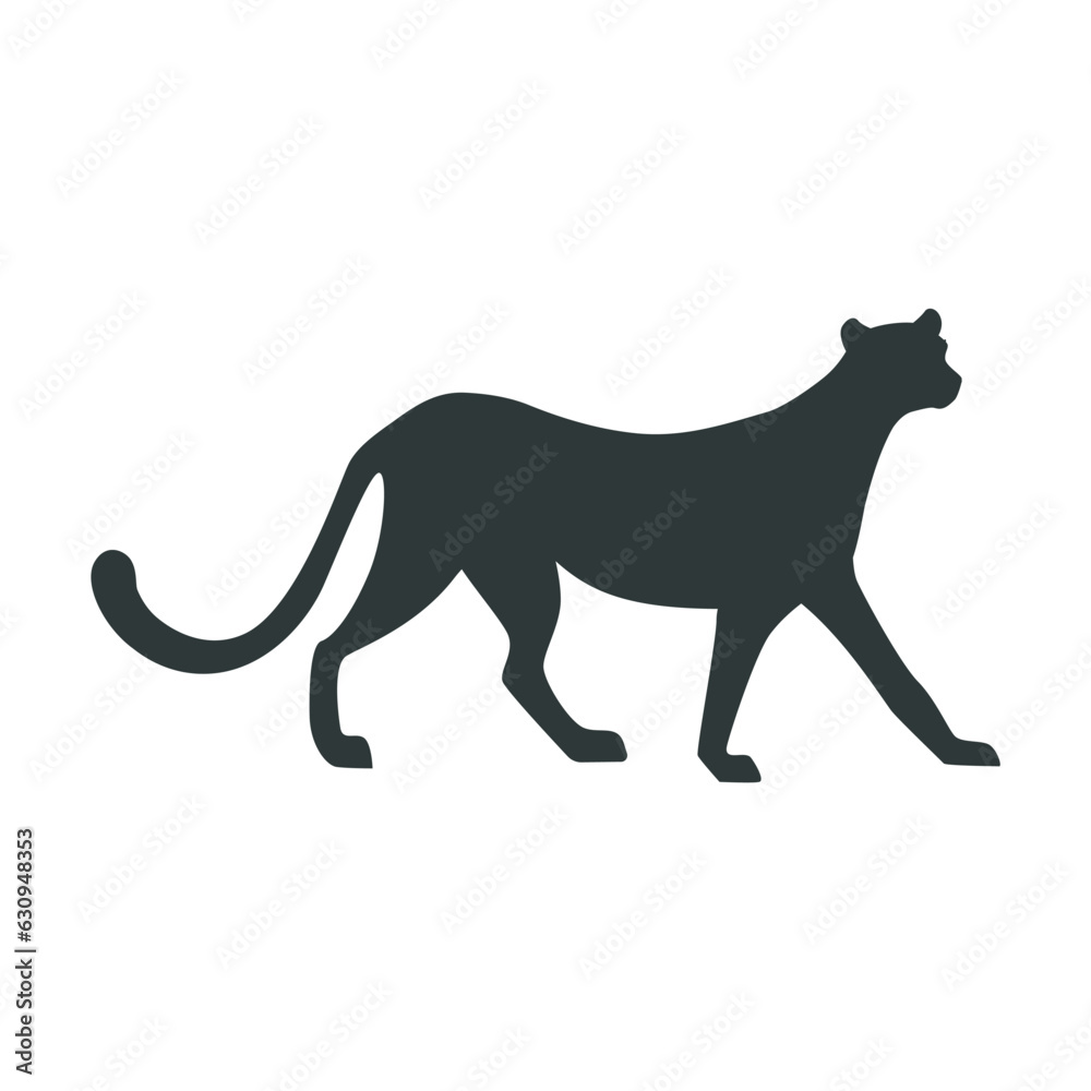 Silhouette of savannah wildcat vector illustration. Drawing of black wild animal as cheetah or jaguar isolated on white background. Wildlife, nature, savanna concept