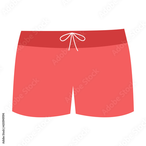 Red swimwear for boys vector illustration. Swimming trunks or underwear for children isolated on white background. Summer activities, fashion, childhood, vacation concept