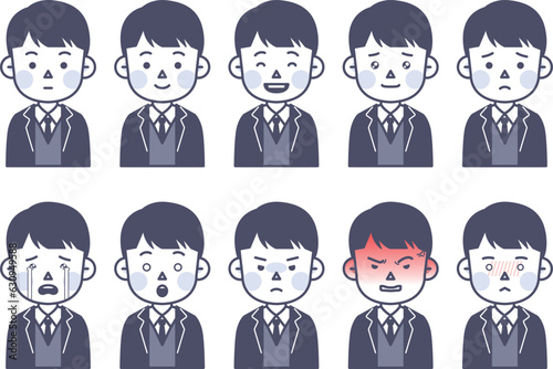 It's a male student expressing various emotions.
