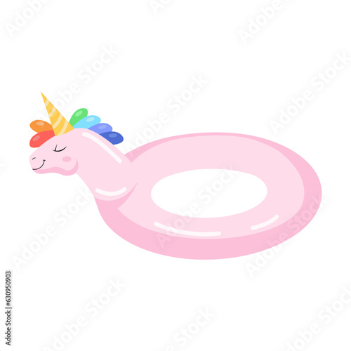 Design of unicorn inflatable ring vector illustration. Drawing of unicorn floater isolated on white background. Summer, vacation, holidays concept