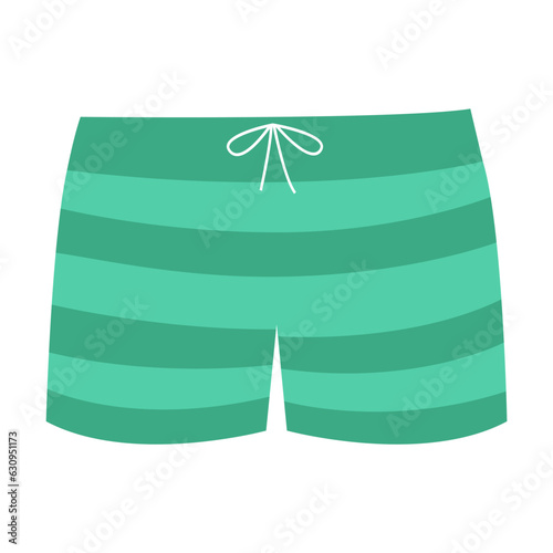 Green swimwear for boys vector illustration. Swimming trunks or underwear for children isolated on white background. Summer activities, fashion, childhood, vacation concept