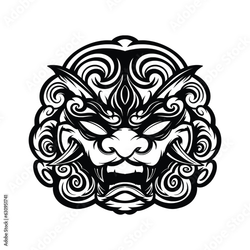 Lion head, dragon head, tattoo design.Hand drawn.