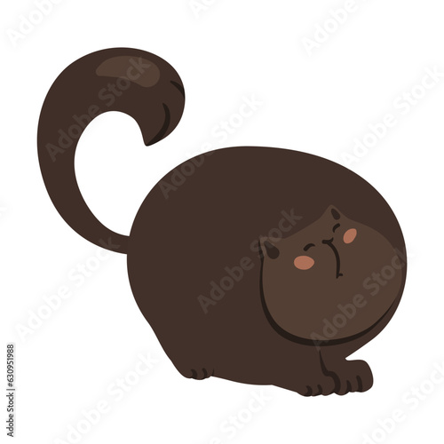 Brown cat character sitting vector illustration. Cartoon drawing of cute comic kitten sitting or lying isolated on white background. Pets or domestic animals concept