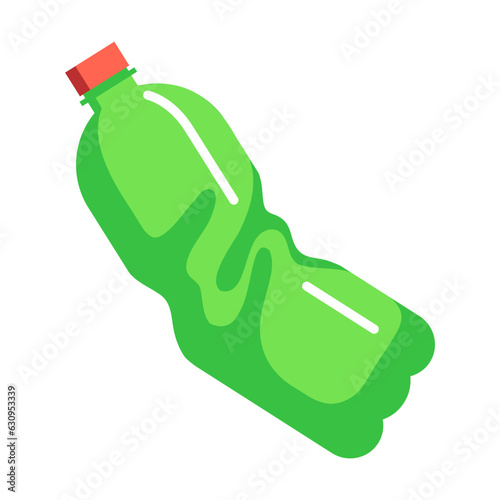 Plastic bottle or garbage vector illustration. Cartoon drawing of crumpled plastic soda bottle. Ecology, environment, pollution concept