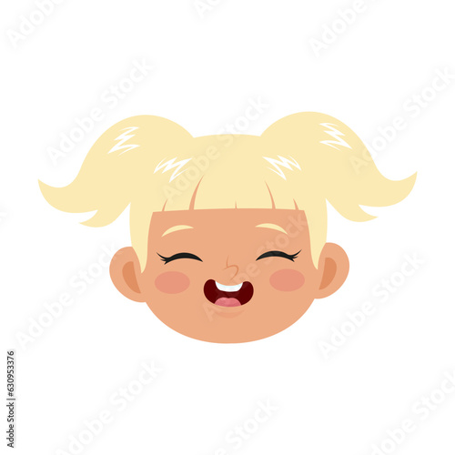 Happy face of blonde girl vector illustration. Cute facial expression of child  kid smiling and laughing isolated on white background. Childhood  emotions concept