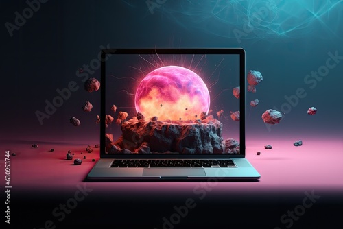 photo of laptop with cool wallpaper out of the format