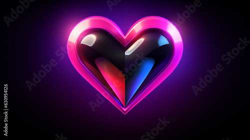 Herz in Neon Farben mit Lichteffekten auf dunklem Hintergrund. Generative Ai.