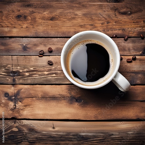 A cup of coffee on a wooden table