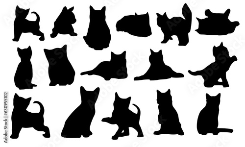 Set black silhouettes of cats and kittens isolated on a white background.