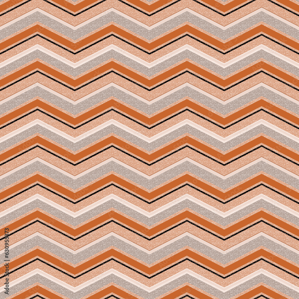 Seamless zigzag pattern. Orange, beige, gray horizontal stripes. Seamless zigzag pattern. Orange, beige, gray horizontal stripes.