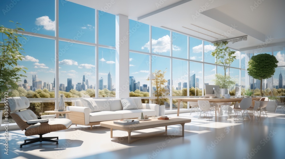 Fototapeta premium Bright modern white office. Generative AI