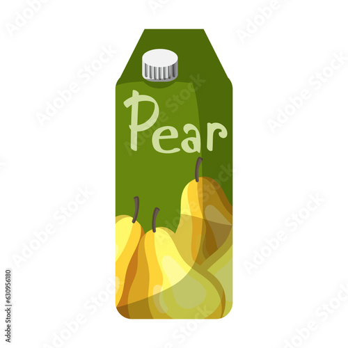 Carton pear juice vector illustration. Pear puree, juice in box on white background. Beverage, shopping concept