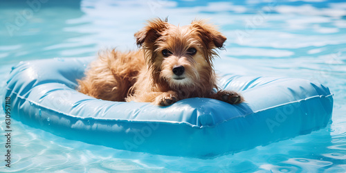 "Happy Pomeranian Cooling Off in a Pool"