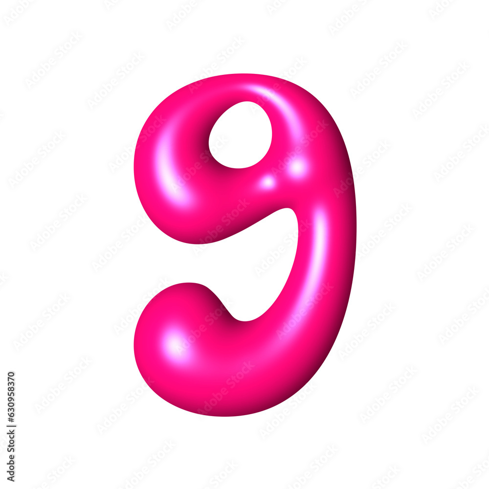 Nine liquid pink 3D alphabet number y2k style Nine liquid pink 3D alphabet number y2k style