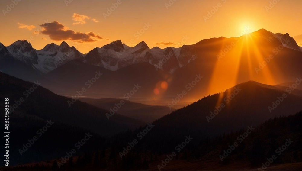 Obraz premium sun shining through the mountains