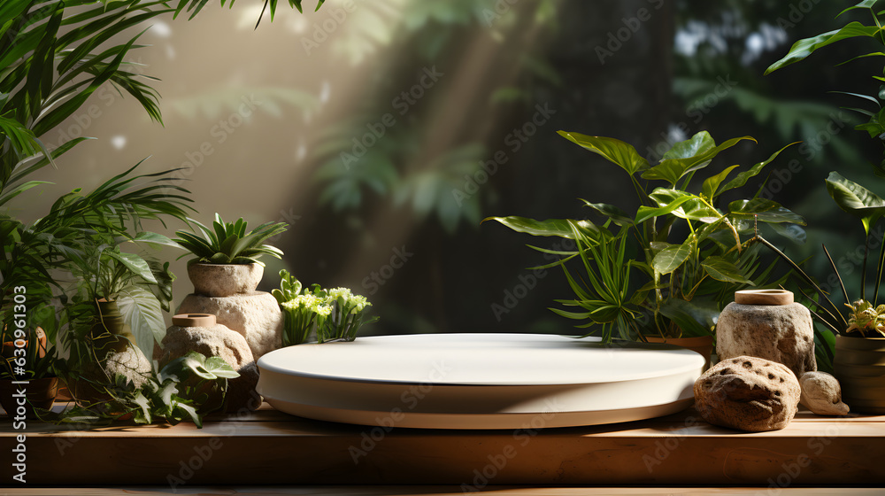 White round template podium mockup for natural organic Generative AI White round template podium mockup for natural organic Generative AI