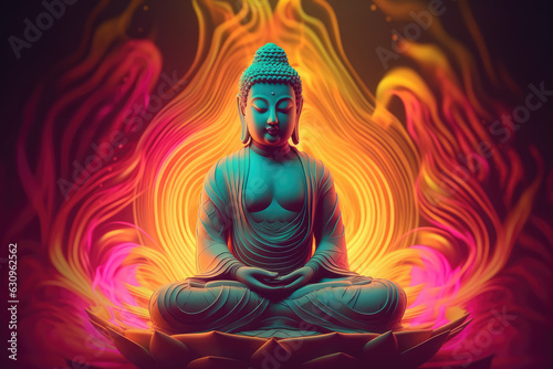 buddha and glowing lotus  generative AI