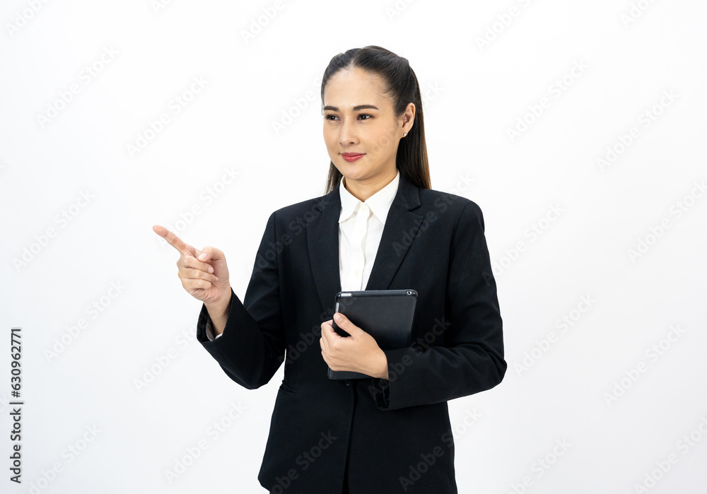 Portrait beautiful Businesswoman in suit with tablet standing on isolated background. Confident woman using tablet. Executive Smart businessman Portrait beautiful Businesswoman in suit with tablet standing on isolated background. Confident woman using tablet. Executive Smart businessman