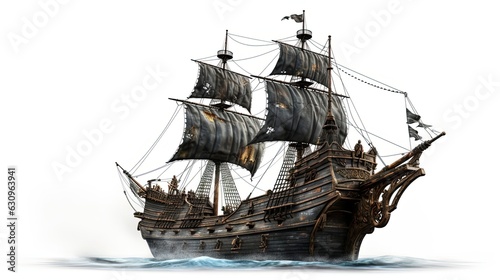 Fotografie, Obraz Pirate Ship Isolated On White