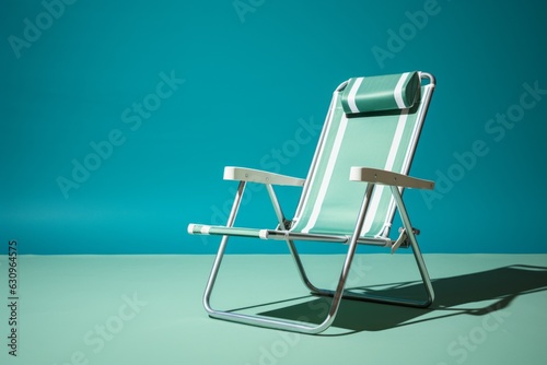 Green And White Beach Chair On An Isolated Blue Background, Generative AI