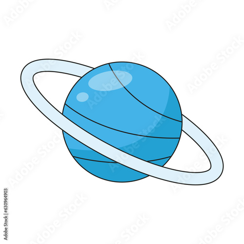 Cute comic planet with ring space symbol vector illustration. Cartoon drawing of Saturn isolated on white background. Space, astronomy, universe, galaxy concept