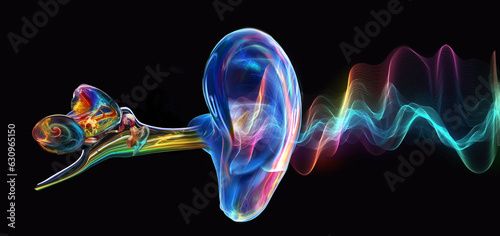 Ear Canal Diagram Graphic With Colorful Sound Wave