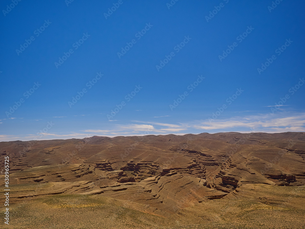 Dry and arid deserted region in a desert landscape in the mountains of Morocco.